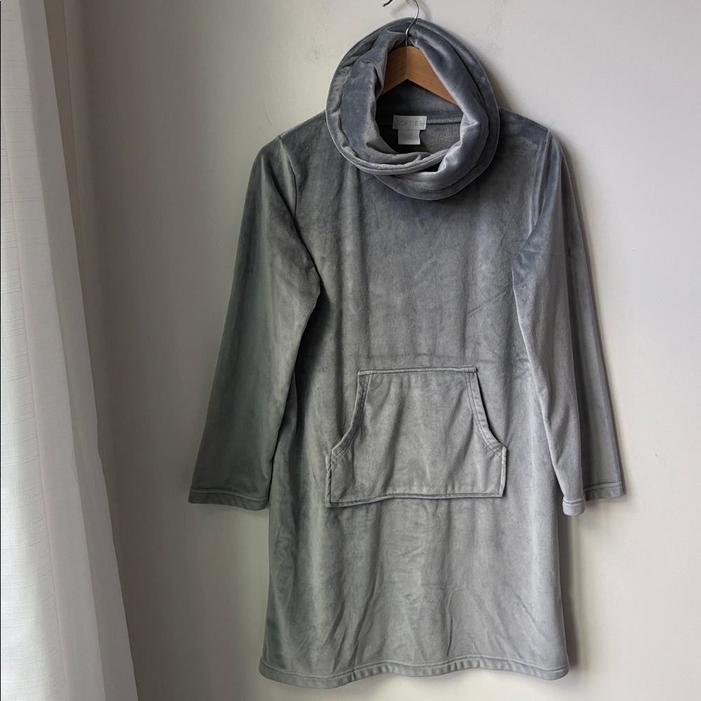 Softies Cowl Neck Snuggle Lounger in Grey Pull On Cozy Pocket Size S/M